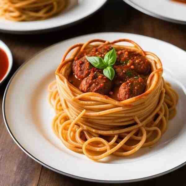Макаронные гнезда с мясом в соусе